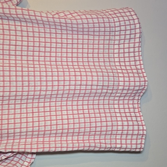 Flax Linen Gingham Checkered Boxy Short Sleeved Crew Kneck Tunic Shirt NWOT - Picture 7 of 10